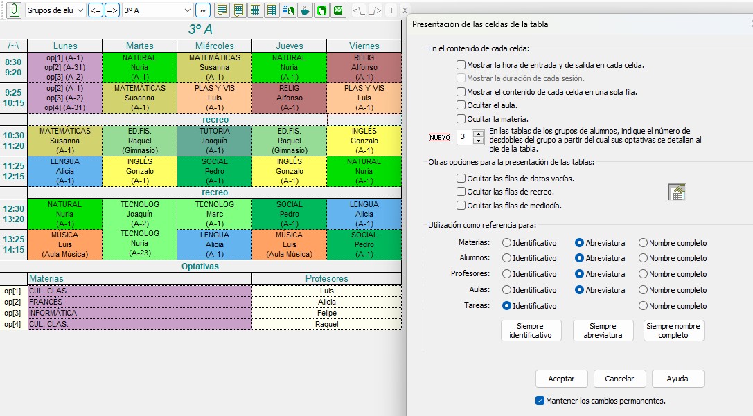 Editor de horarios