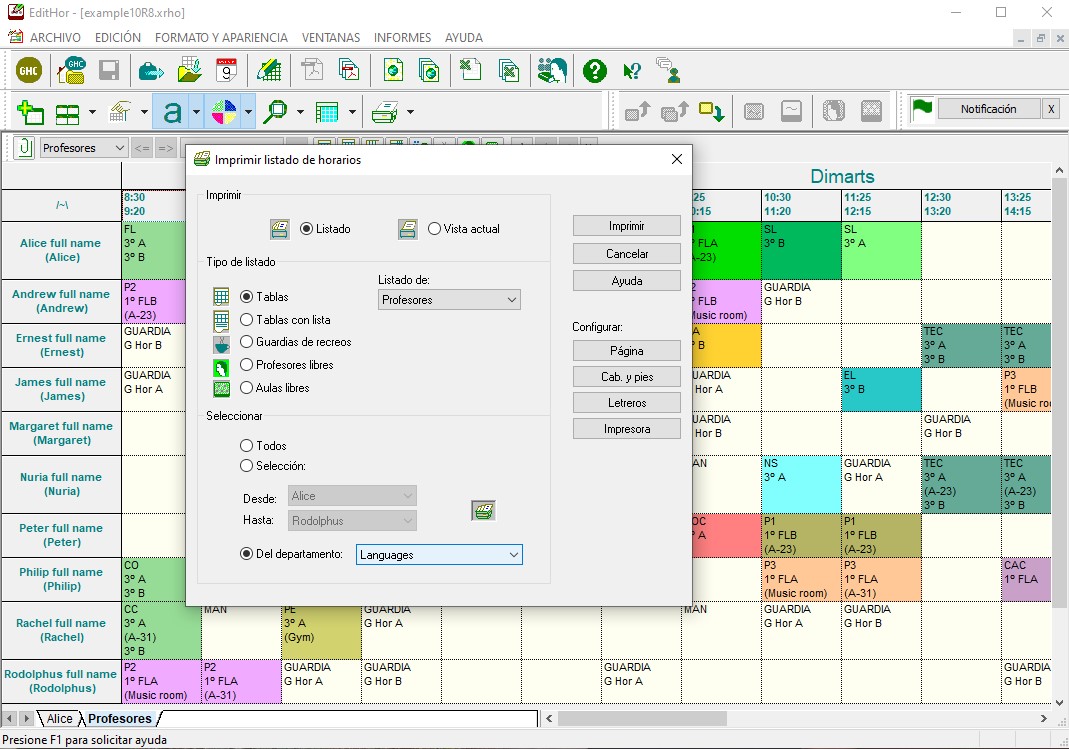 Editor de horarios